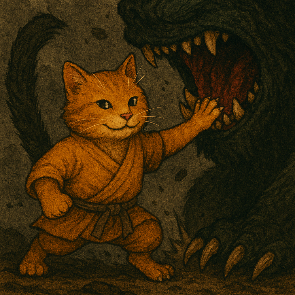 The Grit Log - Shaolin cat representing strength and perseverance